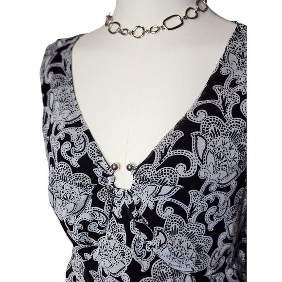 Y2k INC Black White Mesh Stretchy V-Neck Paisley Ruched Goth Tank Top Sz XL - Picture 4 of 6